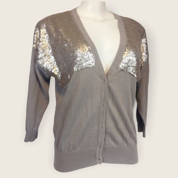 Ann Taylor Loft sequin shoulder cardigan sz Large - Picture 1 of 7